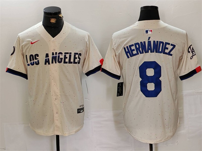 Men's Los Angeles Dodgers #8 Kiké Hernández Cream Stitched Baseball Jersey